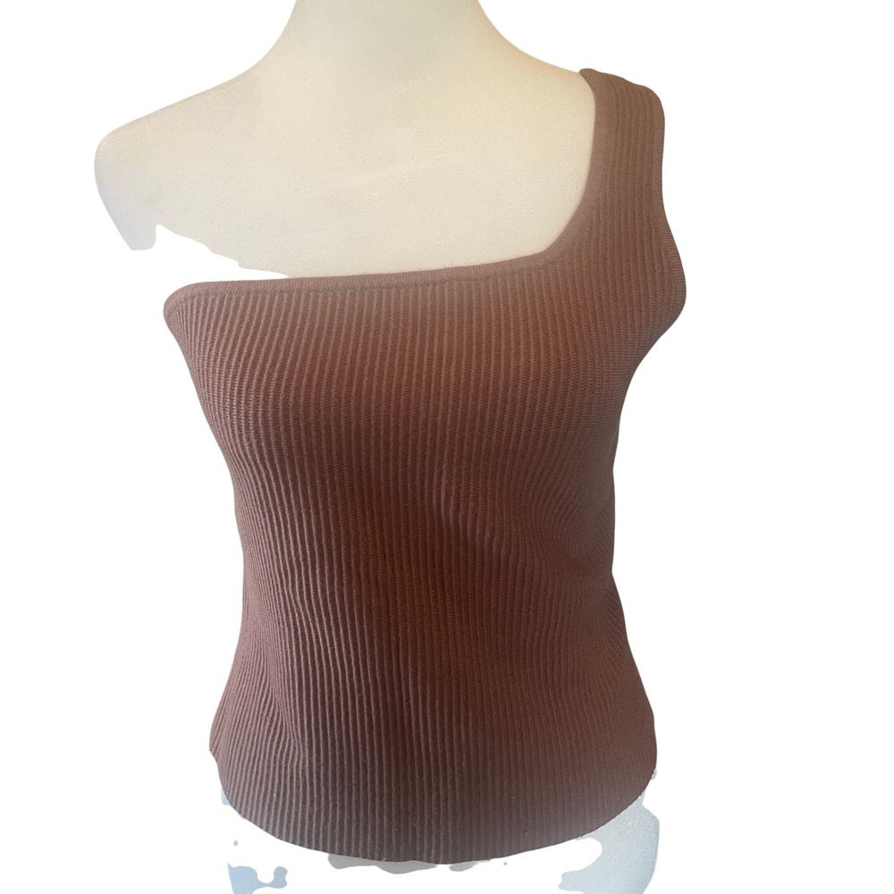 Express Womens One Shoulder Ribbed Knit Tank Top S Brown Boho‎ Y2K Grunge